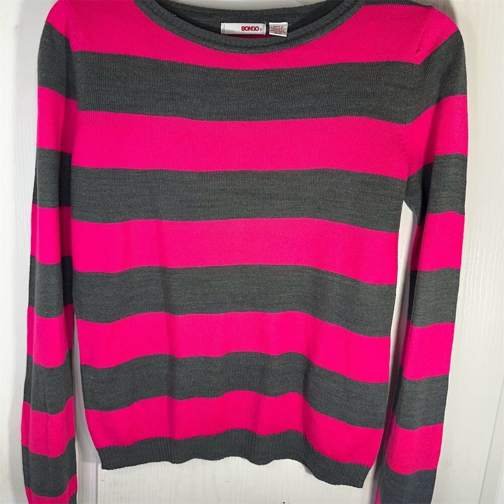 Bongo Women's Striped Round Neck Long Sleeve Pullover Sweater Size S Multicolor